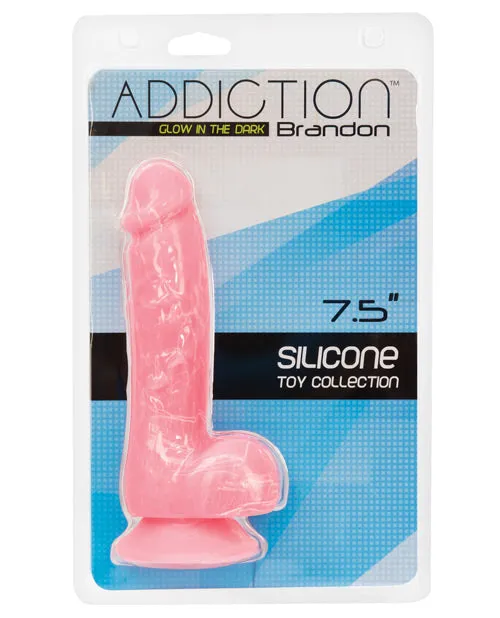 Dildos Addiction Addiction Toy Collection Brandon Silicone GlowInTheDark Dildo with Balls 75in Pink