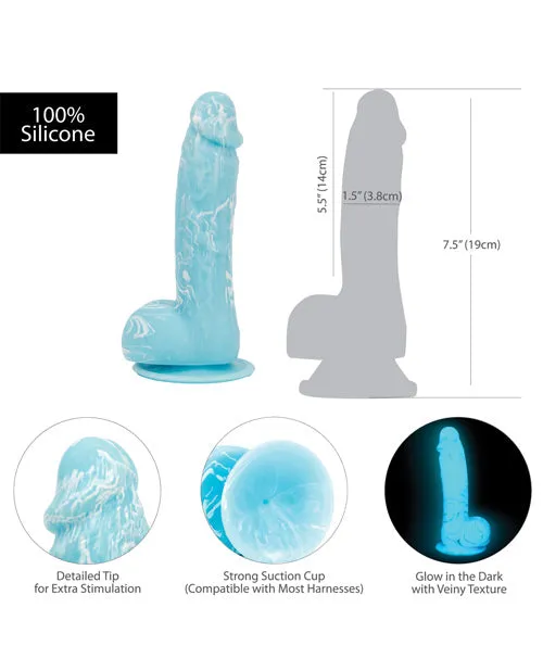 Dildos Addiction Addiction Toy Collection Luke Silicone GlowInTheDark Dildo with Balls 75in Blue