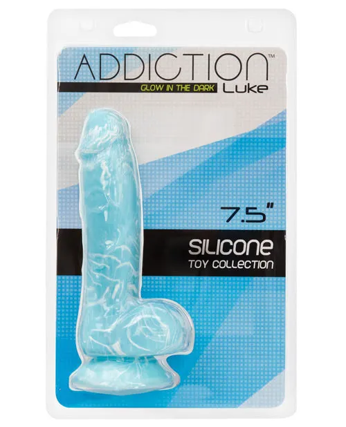 Dildos Addiction Addiction Toy Collection Luke Silicone GlowInTheDark Dildo with Balls 75in Blue