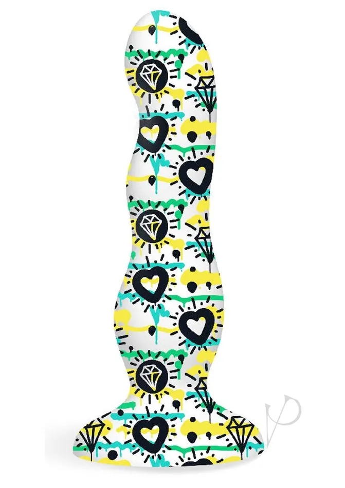 Dildos Collage Collage Diamonds and Hearts Curvy Silicone Dildo Multicolor