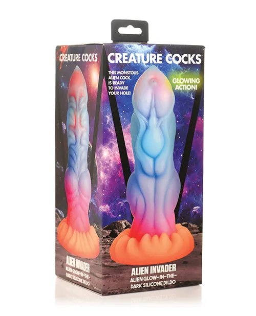 Dildos Creature Cocks Creature Cocks Alien Invader Glow in the Dark Silicone Dildo Multicolor