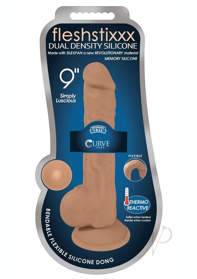 Dildos Fleshstixxx Dual Density Silicone Bendable Dong with Balls 9in Caramel Flesh Stixxx