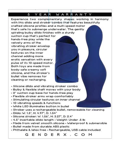 Dildos Gender X Gender X Ins and Outs Rechargeable Silicone Dildo and Stroker Set 2 piece Blue