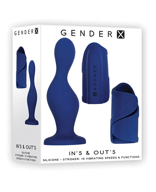 Dildos Gender X Gender X Ins and Outs Rechargeable Silicone Dildo and Stroker Set 2 piece Blue