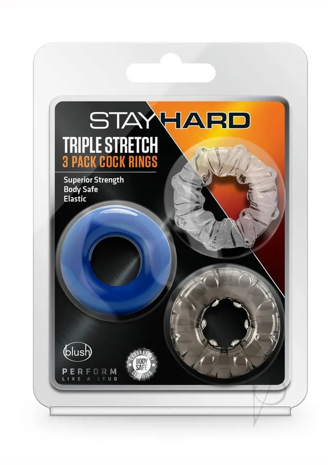 Dildos Stay Hard Stay Hard Triple Stretch Cock Rings 3 Pack Multiple Colors