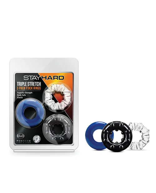 Dildos Stay Hard Stay Hard Triple Stretch Cock Rings 3 Pack Multiple Colors