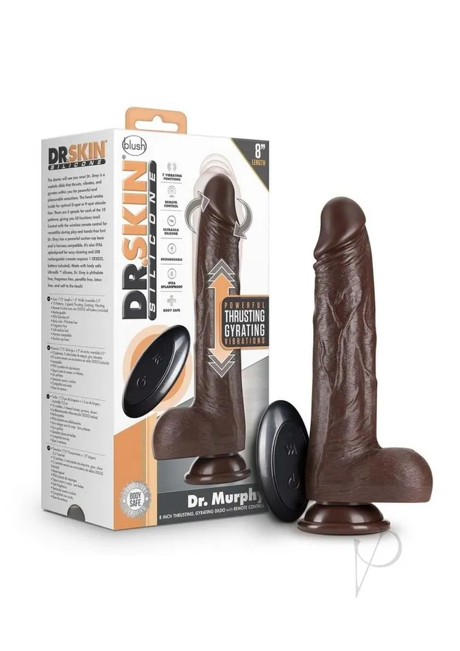 Dr Skin Platinum Collection Silicone Dr Murphy Rechargeable Thrusting Dildo with Remote Control 8in Chocolate Dr Skin Female Sex Toys Dr Skin Platinum Collection Silicone Dr Murphy Rechargeable Thrusting Dildo with Remote Control 8in Chocolate Dr Skin Female Sex Toys