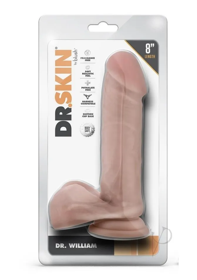 Dr Skin Silver Collection Dr William Dildo with Balls and Suction Cup 8in Vanilla Dr Skin Dildos