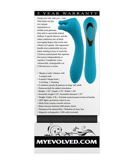 Evolved Female Sex Toys Heads or Tails Silicone Rechargeable Dual Vibrator Teal
