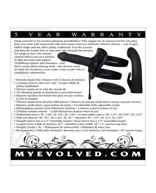 Evolved Female Sex Toys Heavenly Harness Kit Rechargeable Silicone Vibrator with Remote Control Black