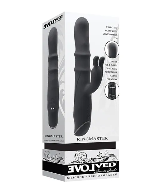 Evolved Female Sex Toys Ringmaster Rechargeable Silicone Rabbit Vibrator Black