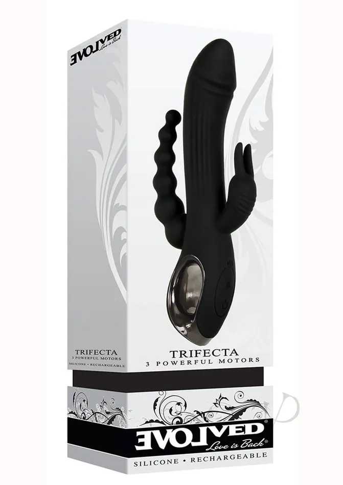 Evolved Female Sex Toys Trifecta Rechargeable Silicone Rabbit Vibrator Black Evolved Female Sex Toys Trifecta Rechargeable Silicone Rabbit Vibrator Black
