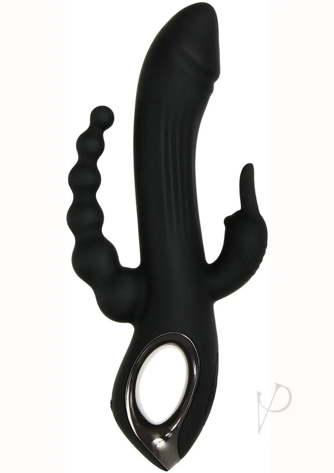 Evolved Female Sex Toys Trifecta Rechargeable Silicone Rabbit Vibrator Black
