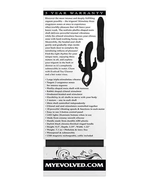 Evolved Female Sex Toys Trifecta Rechargeable Silicone Rabbit Vibrator Black