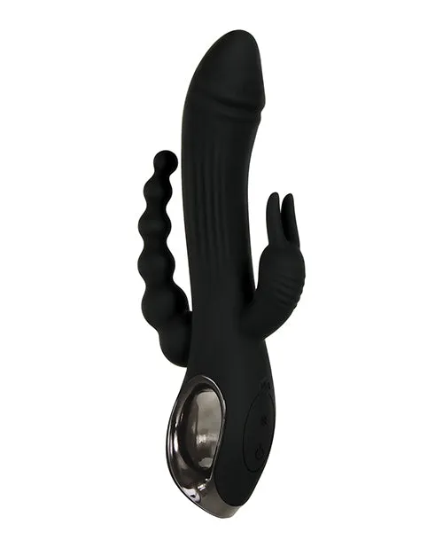 Evolved Female Sex Toys Trifecta Rechargeable Silicone Rabbit Vibrator Black
