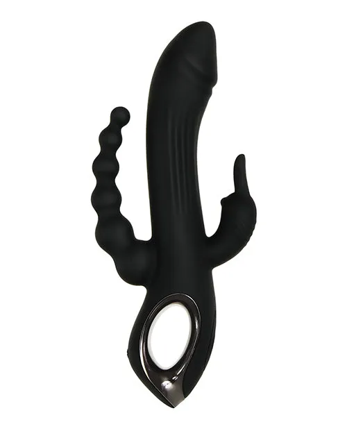 Evolved Female Sex Toys Trifecta Rechargeable Silicone Rabbit Vibrator Black