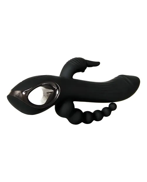 Evolved Female Sex Toys Trifecta Rechargeable Silicone Rabbit Vibrator Black