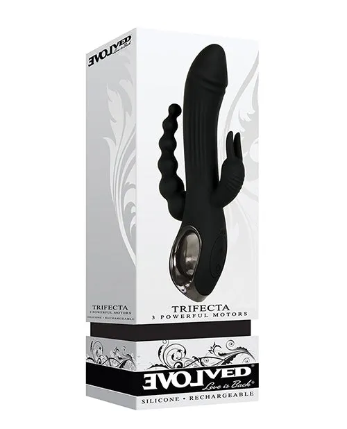Evolved Female Sex Toys Trifecta Rechargeable Silicone Rabbit Vibrator Black