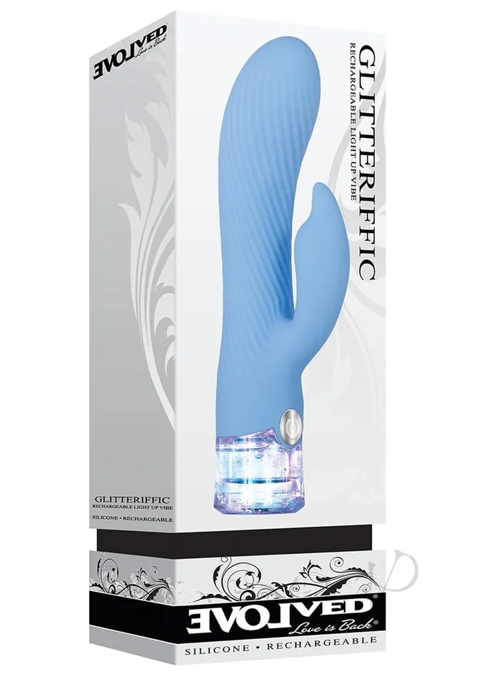 Evolved Glitteriffic Rechargeable Silicone LightUp Rabbit Vibrator Aqua Female Sex Toys Evolved Glitteriffic Rechargeable Silicone LightUp Rabbit Vibrator Aqua Female Sex Toys