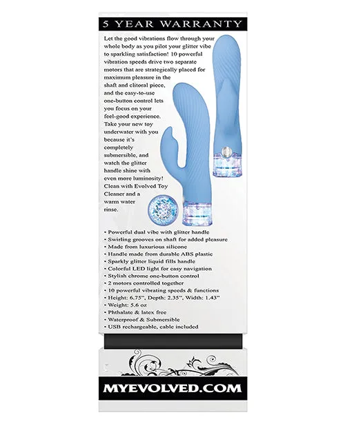 Evolved Glitteriffic Rechargeable Silicone LightUp Rabbit Vibrator Aqua Female Sex Toys