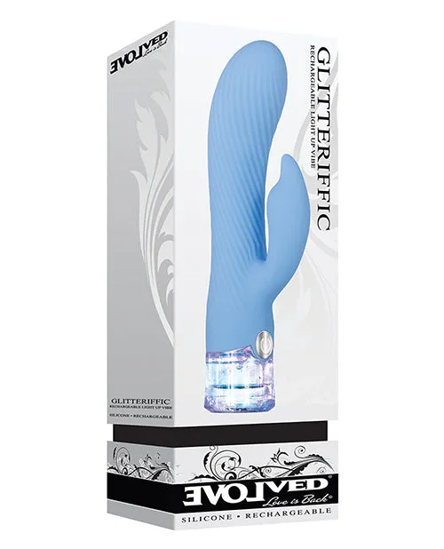 Evolved Glitteriffic Rechargeable Silicone LightUp Rabbit Vibrator Aqua Female Sex Toys