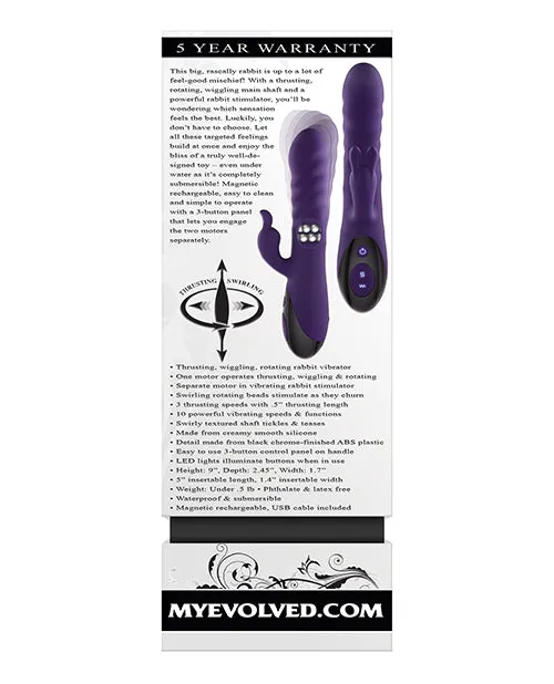 Evolved Vibrators Rascally Rabbit Rechargeable Silicone Thrusting Rotating Vibrator Purple
