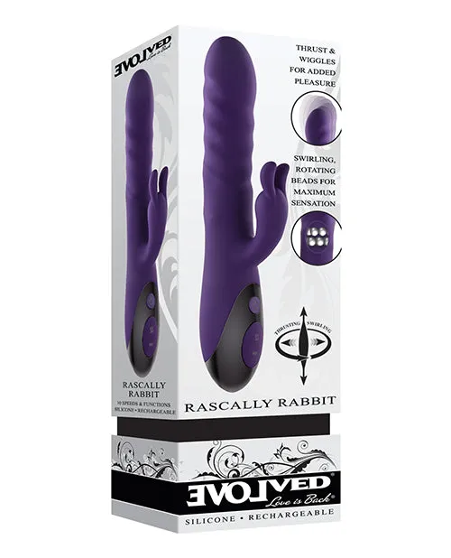 Evolved Vibrators Rascally Rabbit Rechargeable Silicone Thrusting Rotating Vibrator Purple