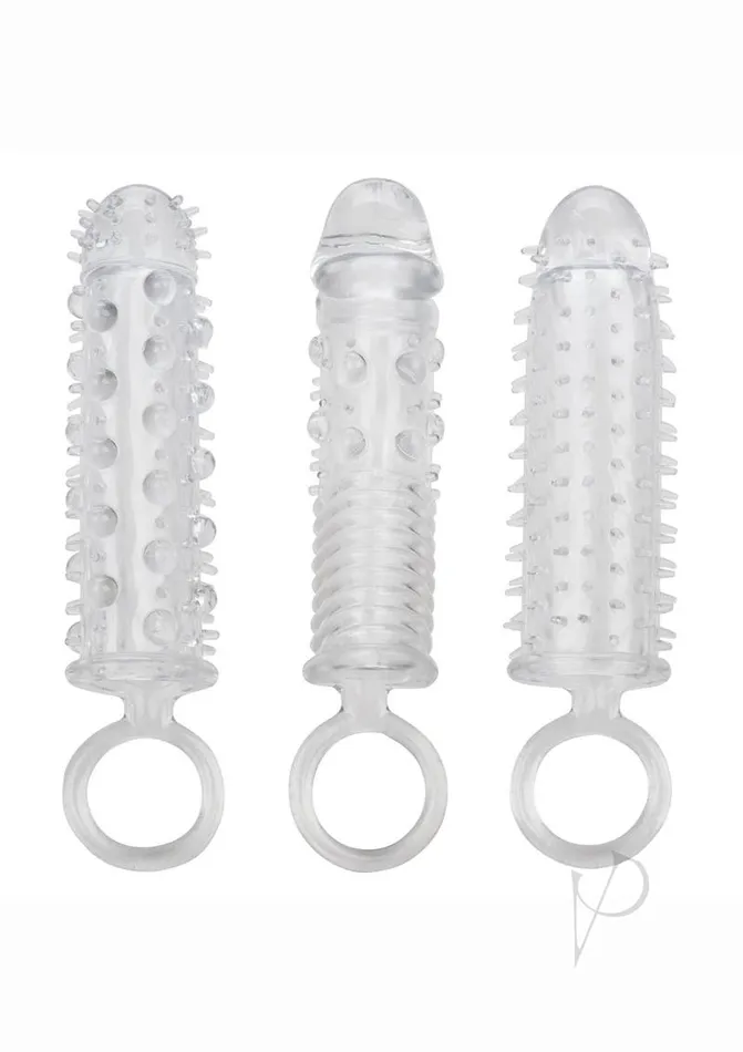Extensions Textured Extension Set Penis Sleeves 3 piece Clear Male Sex Toys Extensions Textured Extension Set Penis Sleeves 3 piece Clear Male Sex Toys
