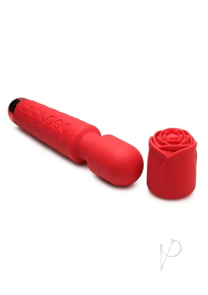 Female Sex Toys Bloomgasm Bloomgasm Pleasure Rose 10X Rechargeable Silicone Wand with Rose Attachment Red