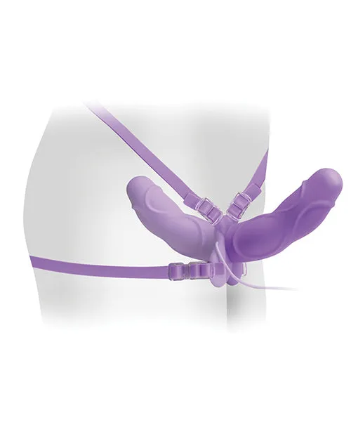 Female Sex Toys Fetish Fantasy Elite Vibrating Double Delight Strap On Silicone with Wired Remote Control 10in Purple Fetish Fantasy Elite