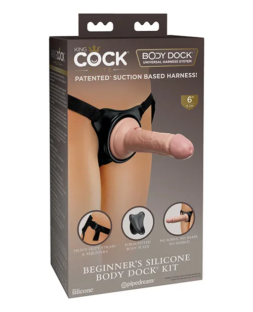 Female Sex Toys King Cock King Cock Beginners Silicone Body Dock Strapon Kit with Dildo 6in VanillaBlack
