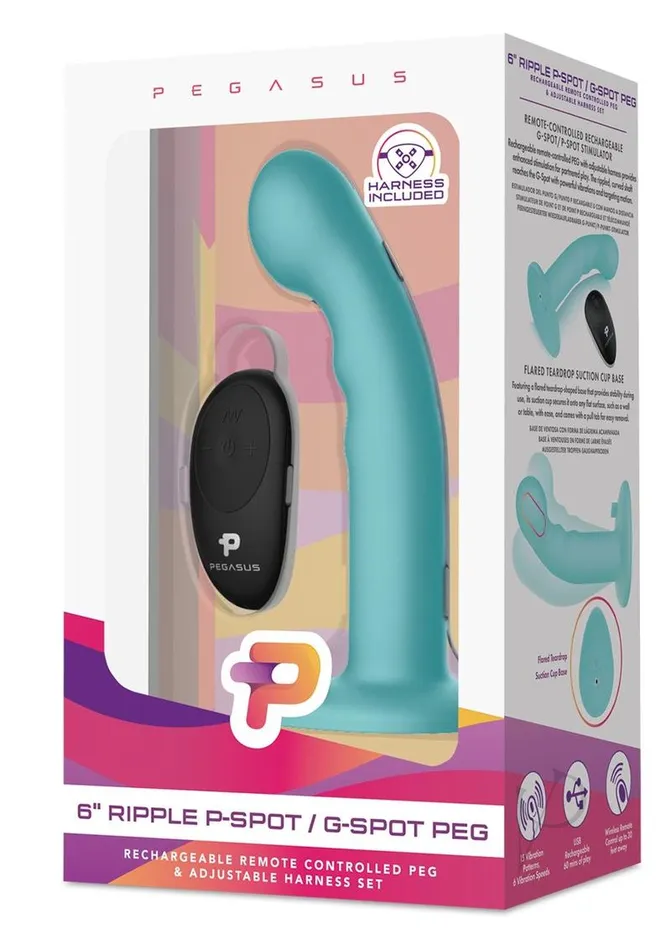 Female Sex Toys Pegasus Ripple PSpotGSpot Silicone Peg with Harness and Remote Control 6in Aqua Pegasus Female Sex Toys Pegasus Ripple PSpotGSpot Silicone Peg with Harness and Remote Control 6in Aqua Pegasus