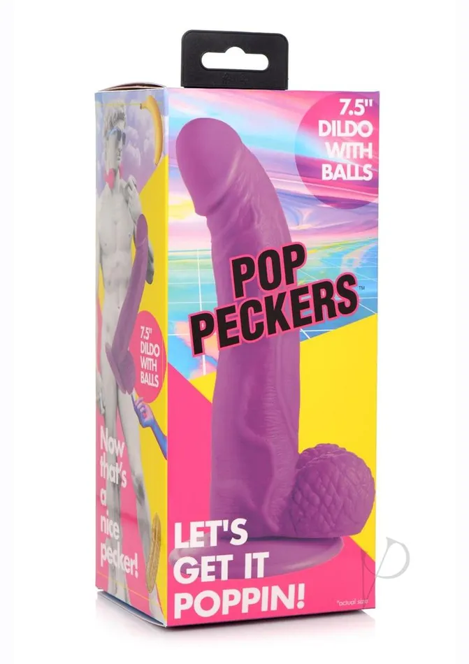 Female Sex Toys Pop Peckers Dildo with Balls 75in Purple Pop Peckers