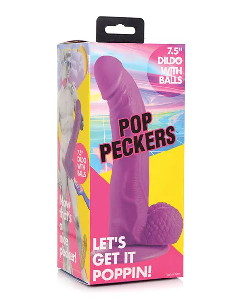 Female Sex Toys Pop Peckers Dildo with Balls 75in Purple Pop Peckers