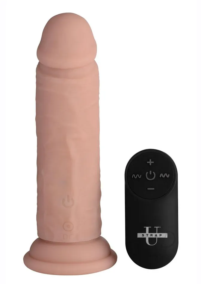 Female Sex Toys Strap U Strap U Power Player 28X Vibrating Rechargeable Silicone Dildo with Remote Control Vanilla