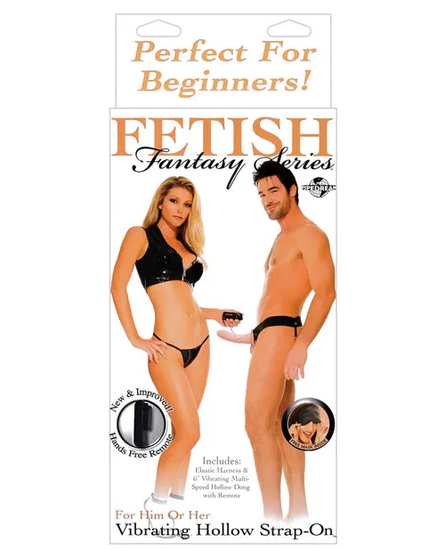 Fetish Fantasy Series For Him Or Her Vibrating Hollow StrapOn Dildo and Adjustable Harness with Wired Remote Control 6in Vanilla Fetish Fantasy Series Female Sex Toys