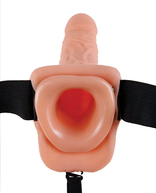 Fetish Fantasy Series Vibrating Hollow StrapOn Dildo with Balls and Harness with Wired Remote Control 9in Vanilla Fetish Fantasy Series Female Sex Toys
