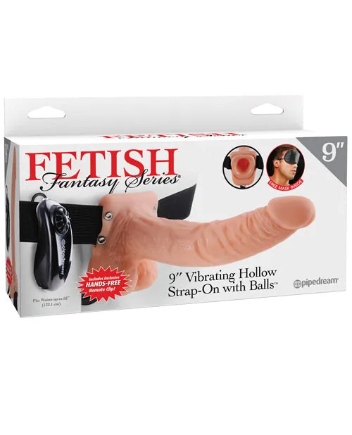 Fetish Fantasy Series Vibrating Hollow StrapOn Dildo with Balls and Harness with Wired Remote Control 9in Vanilla Fetish Fantasy Series Female Sex Toys
