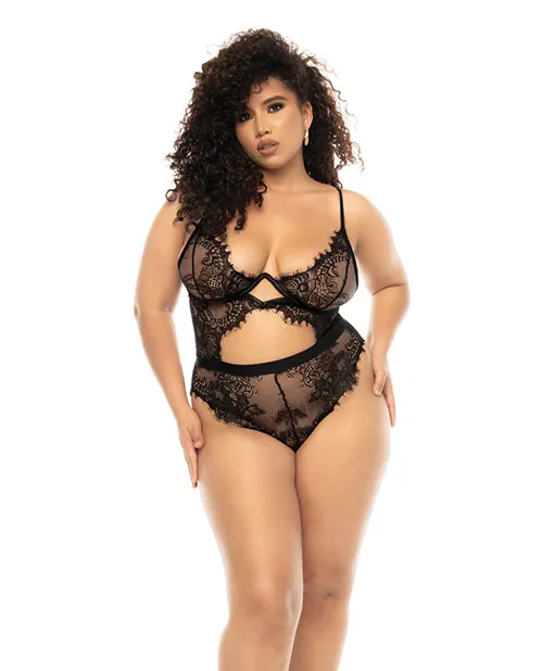 Floral Lace Mesh Underwire Teddy wKeyhole Details Black 1X2X Mapale Anal