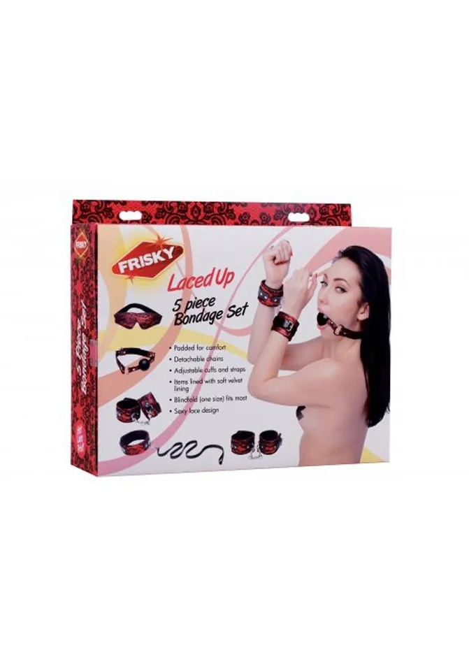 Frisky Laced Up 5 Piece Bondage Set Red Frisky Couples