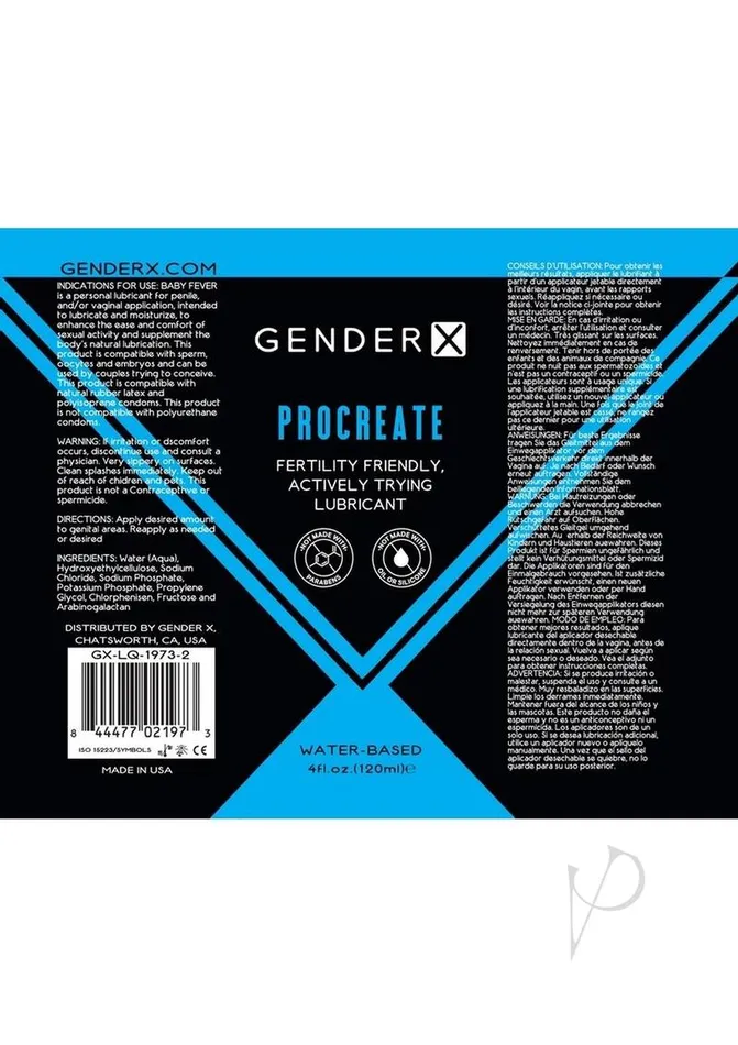 Gender X Anal Gender X Procreate Water Based Lubricant 4oz