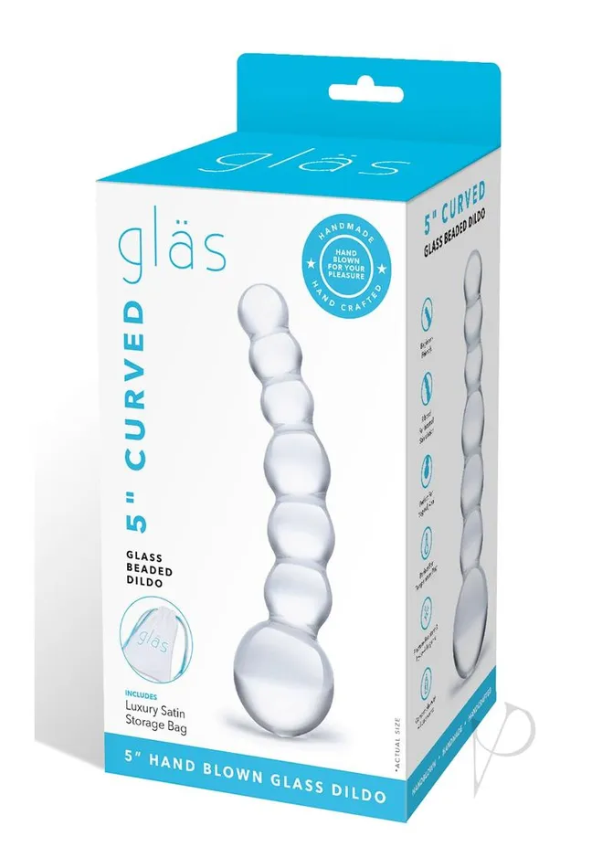 Glas Curved Beaded Glass Dildo 5in Clear Glas Dildos