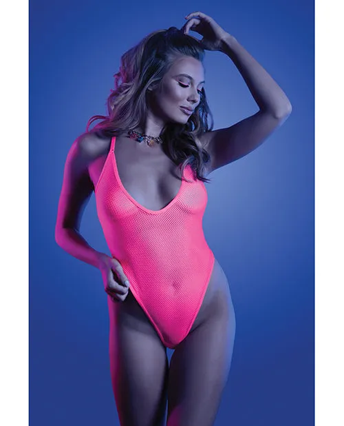 Glow By Fantasy Lingerie Glow Electric Haze Teddy Neon Pink LXL Vibrators