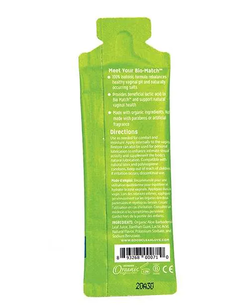 Good Clean Love Lubricants Good Clean Love Bio Match Restore Moisturizing Personal Lubricant 5 ml Foil Good Clean Love Lubricants Good Clean Love Bio Match Restore Moisturizing Personal Lubricant 5 ml Foil