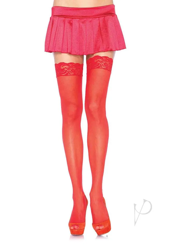 Hosiery Leg Avenue Sheer Nylon Thigh High with Lace Top OS Red Leg Avenue