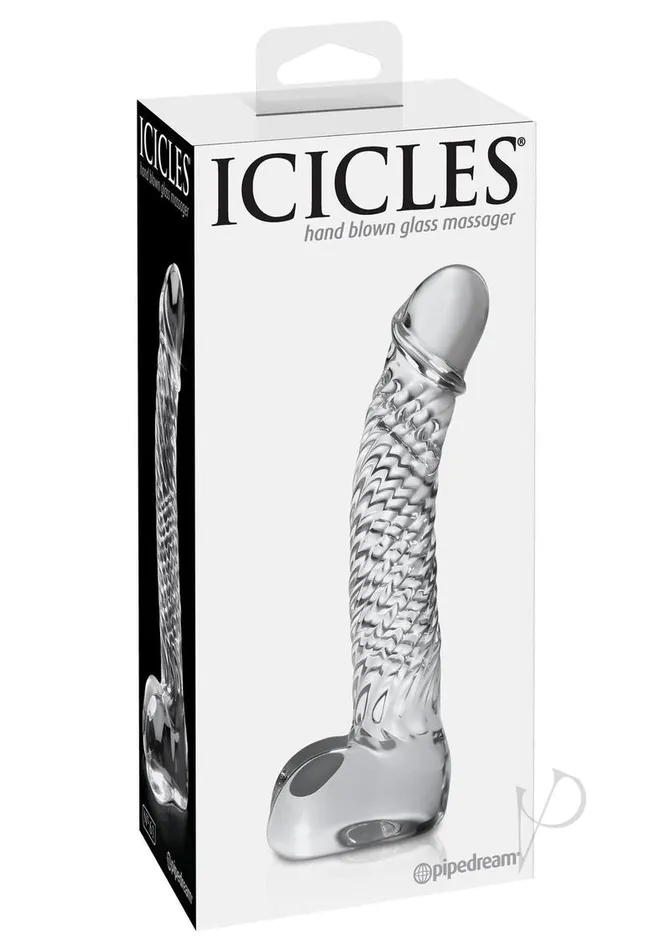 Icicles No 61 Textured Glass GSpot Dildo with Balls 5in Clear Icicles Dildos Icicles No 61 Textured Glass GSpot Dildo with Balls 5in Clear Icicles Dildos