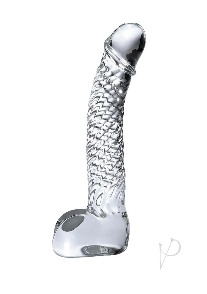 Icicles No 61 Textured Glass GSpot Dildo with Balls 5in Clear Icicles Dildos