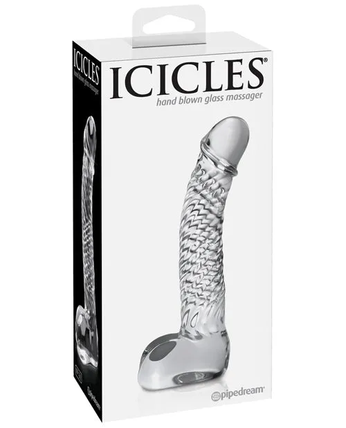 Icicles No 61 Textured Glass GSpot Dildo with Balls 5in Clear Icicles Dildos