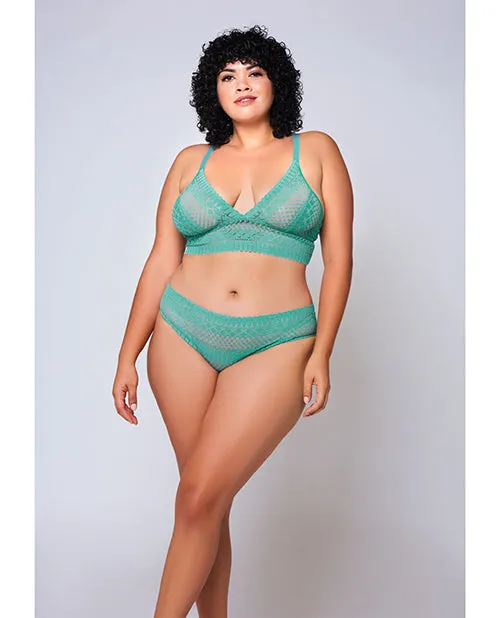 Icollection Lingerie Vibrators Geometric Lace Bralette Hipster Teal 1X