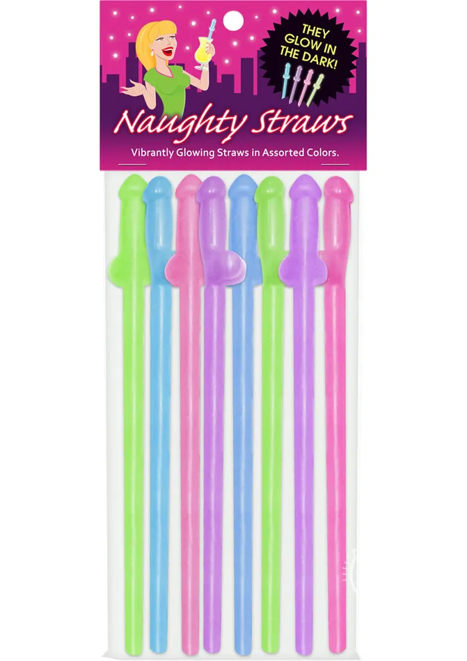 Kheper Games Vibrators Glowing Naughty Straws Assorted Colors 8 per pack